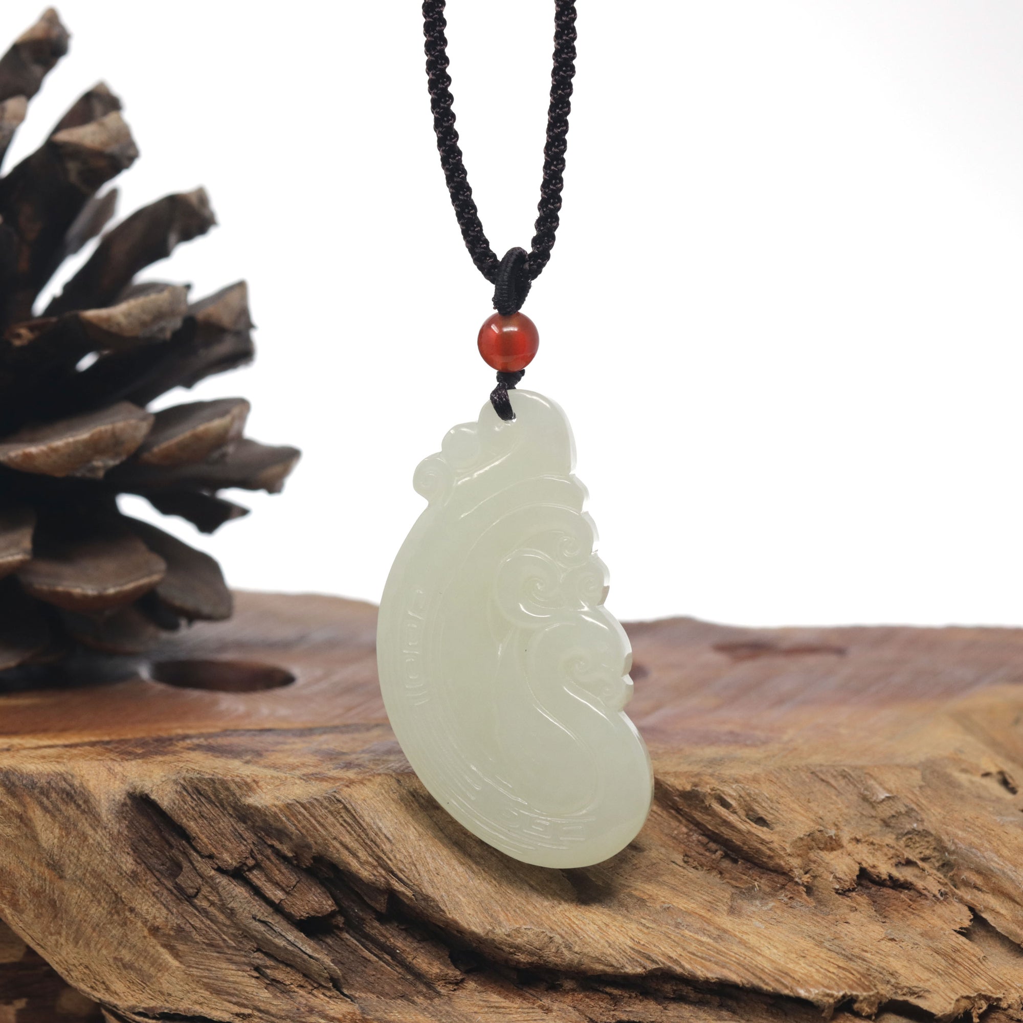 Baikalla &quot;Dragon &amp; Phoenix&quot; Light Green Nephrite Jade Pendant Necklaces