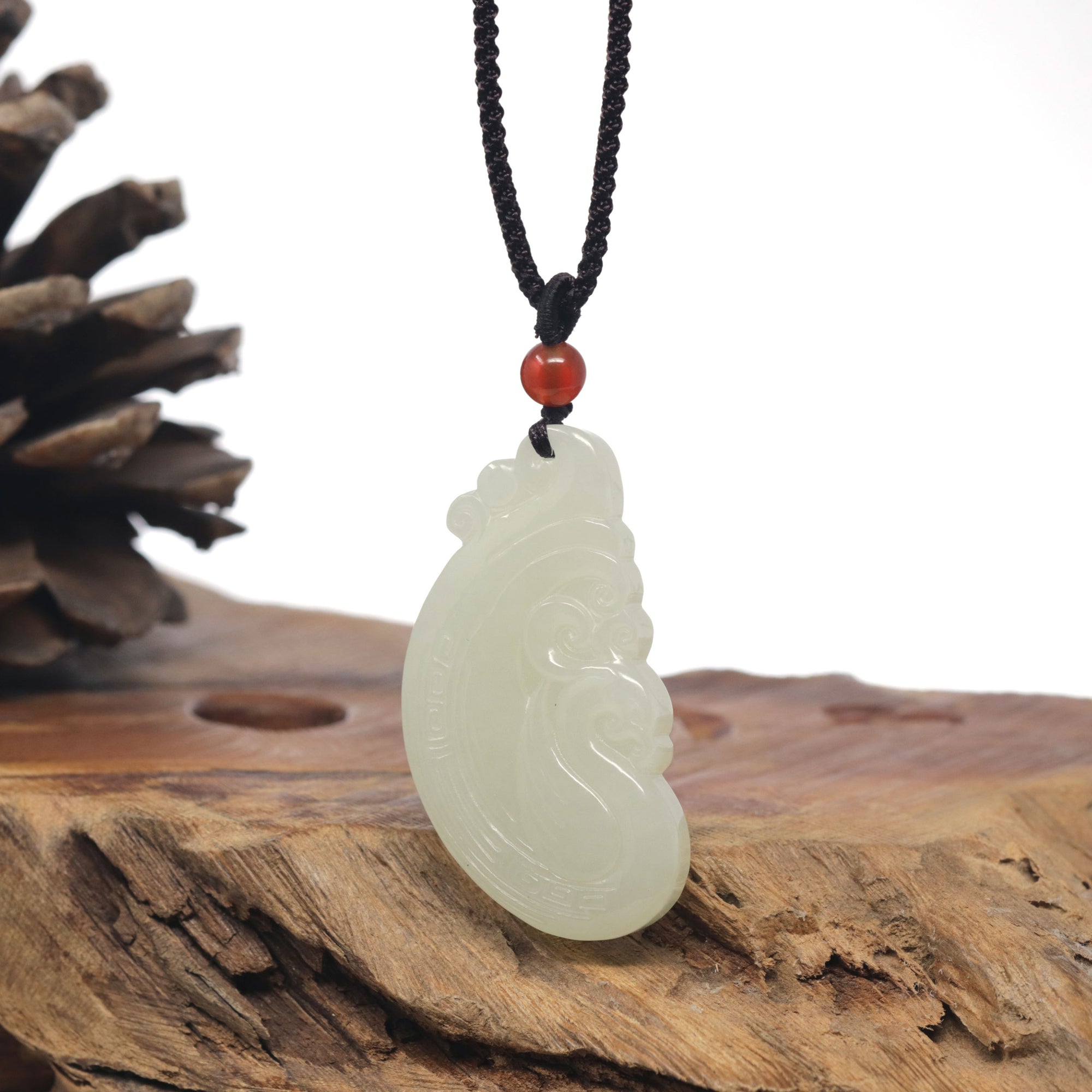Baikalla &quot;Dragon &amp; Phoenix&quot; Light Green Nephrite Jade Pendant Necklaces
