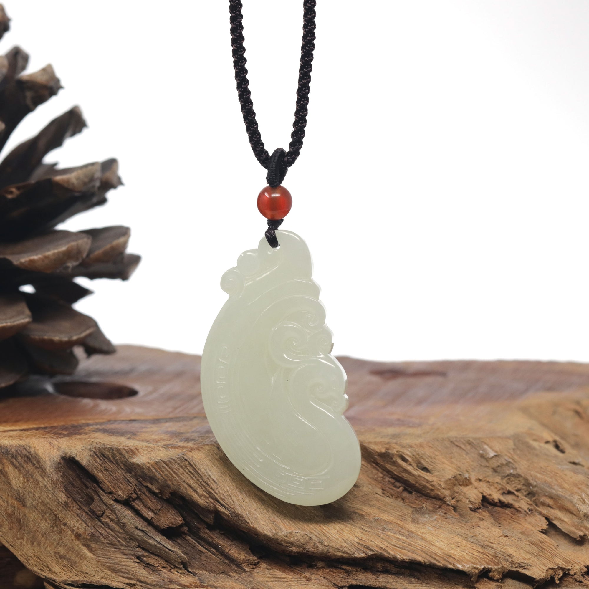Baikalla &quot;Dragon &amp; Phoenix&quot; Light Green Nephrite Jade Pendant Necklaces