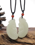 Baikalla "Dragon & Phoenix" Light Green Nephrite Jade Pendant Necklaces