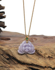 Baikalla Lavender Lotus Jadeite Jade Pendant W/ 18K Yellow Gold Bail