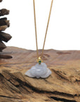 Baikalla Icy Lavender Lotus Jadeite Jade Pendant W/ 18K Yellow Gold Bail & Imperial Green Jade
