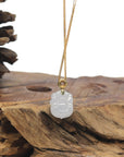 Baikalla Icy White "Piggy" Jadeite Jade Pendant W/ 18K Yellow Gold Bail