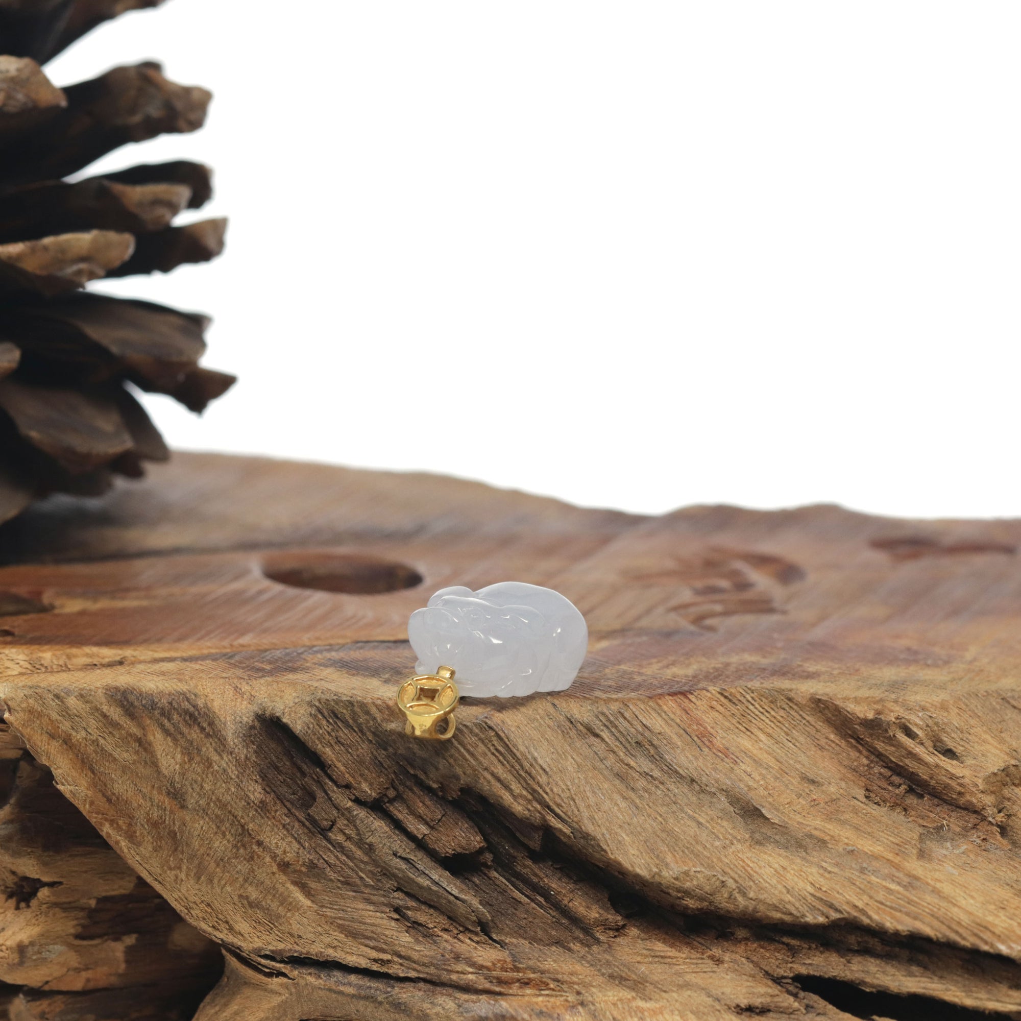 Baikalla Icy White &quot;Piggy&quot; Jadeite Jade Pendant W/ 18K Yellow Gold Bail