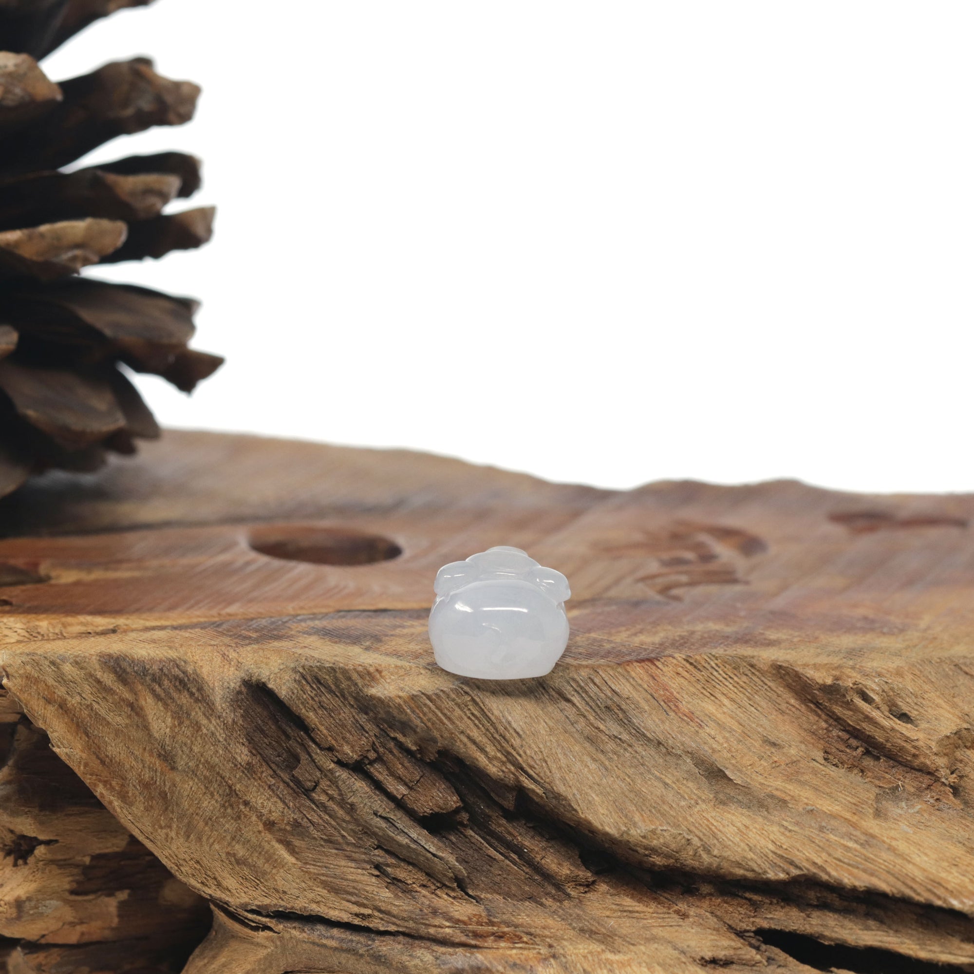 Baikalla Icy White &quot;Piggy&quot; Jadeite Jade Pendant W/ 18K Yellow Gold Bail