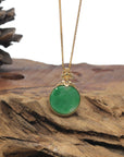 Baikalla 18K Yellow Gold & Forest Green "Ping An Kou" Jadeite Jade Pendant W/ Natural Diamonds