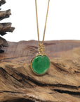 Baikalla 18K Yellow Gold & Forest Green "Ping An Kou" Jadeite Jade Pendant W/ Natural Diamonds