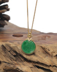 Baikalla 18K Yellow Gold & Forest Green "Ping An Kou" Jadeite Jade Pendant W/ Natural Diamonds