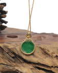 Baikalla 18K Yellow Gold & Forest Green "Ping An Kou" Jadeite Jade Pendant W/ Natural Diamonds