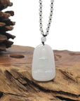 Baikalla Icy White & Green Guan Yin "Goddess of Compassion" Jadeite Jade Pendant W/ Beaded Necklace