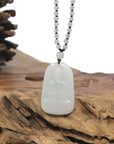 Baikalla Icy White & Green Guan Yin "Goddess of Compassion" Jadeite Jade Pendant W/ Beaded Necklace