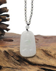 Baikalla Icy White & Green Guan Yin "Goddess of Compassion" Jadeite Jade Pendant W/ Beaded Necklace