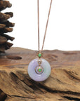 Baikalla Vixen Purple & Green "Double Kou Kou" (Good Luck Button) Jadeite Jade Pendant W/ 18K Rose Gold Bail, Diamonds & Imperial Jade