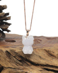 Baikalla "Hello Kitty" Natural Jadeite Jade Pendant W/ 14k Rose Gold Bail