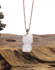 Baikalla "Hello Kitty" Natural Jadeite Jade Pendant W/ 14k Rose Gold Bail