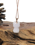 Baikalla "Hello Kitty" Natural Jadeite Jade Pendant W/ 14k Rose Gold Bail
