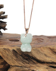 Baikalla "Hello Kitty" Natural Jadeite Jade Pendant W/ 14k Rose Gold Bail
