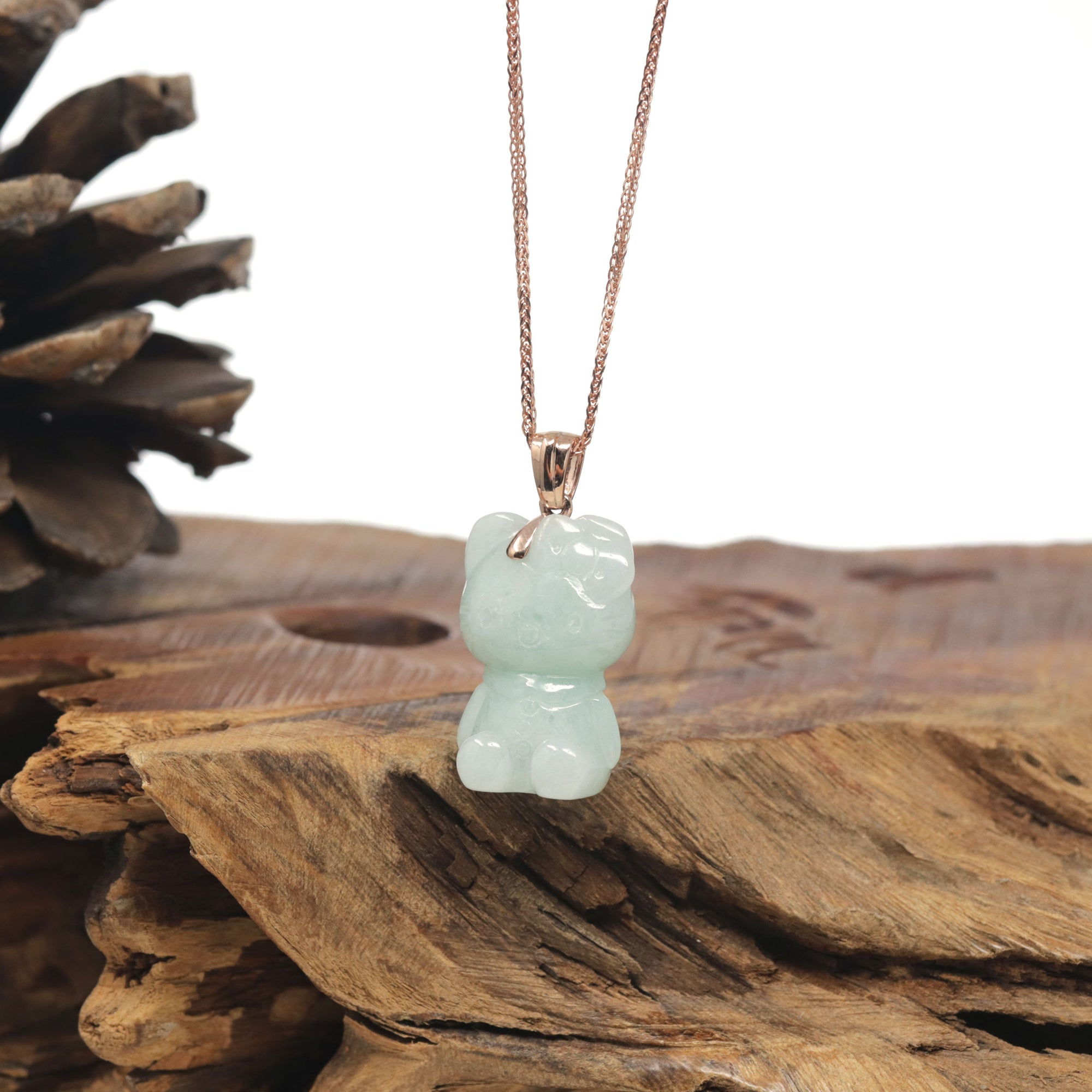 Baikalla &quot;Hello Kitty&quot; Natural Jadeite Jade Pendant W/ 14k Rose Gold Bail