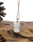 Baikalla "Hello Kitty" Natural Jadeite Jade Pendant W/ 14k Rose Gold Bail