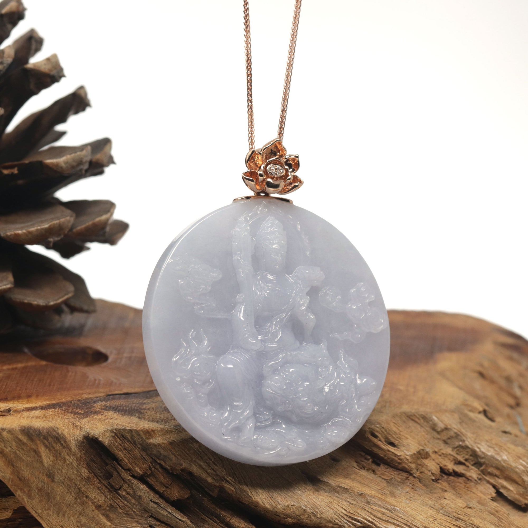 Baikalla &quot;Akasagarbha Bodhisattva&quot; Lavender Jadeite Jade Pendant W/ 18K Rose Gold Bail &amp; Diamond