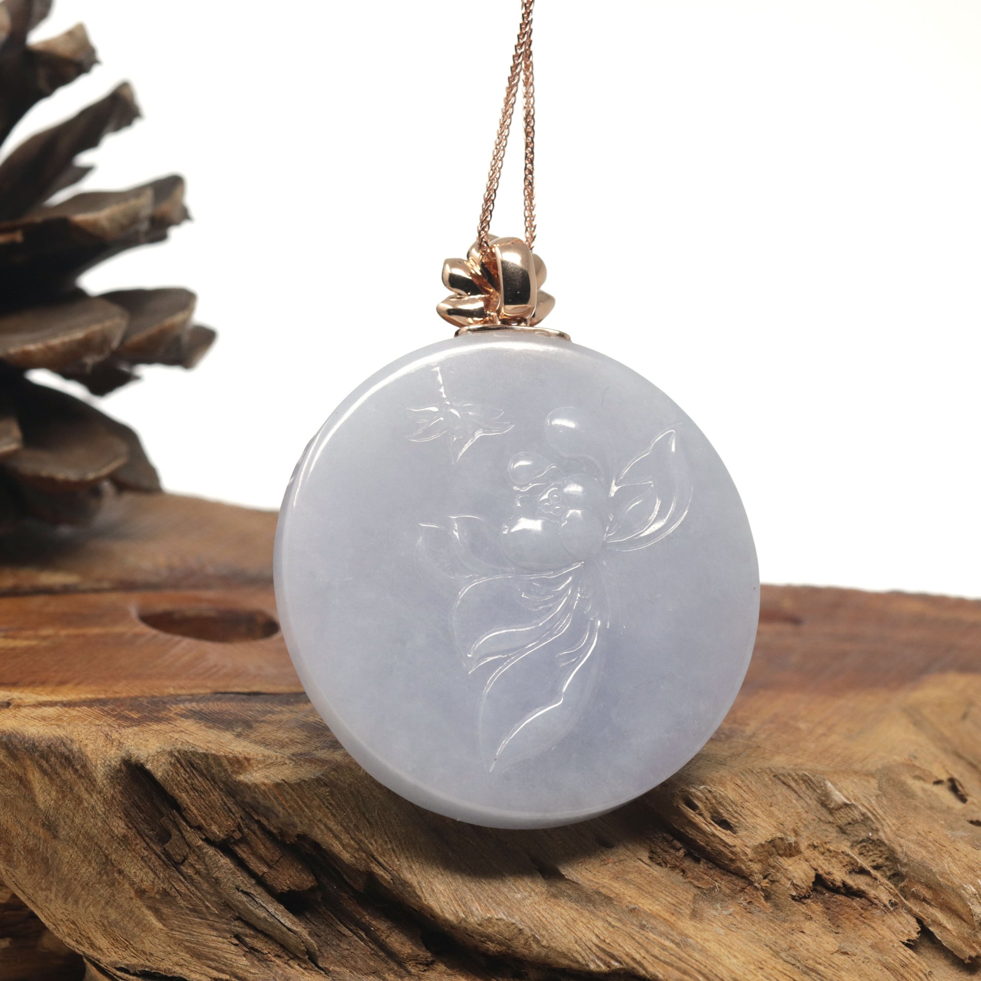 Baikalla &quot;Akasagarbha Bodhisattva&quot; Lavender Jadeite Jade Pendant W/ 18K Rose Gold Bail &amp; Diamond