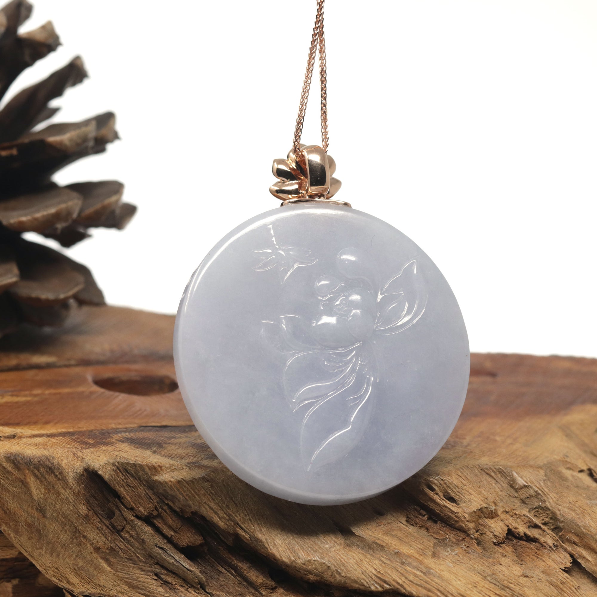 Baikalla &quot;Akasagarbha Bodhisattva&quot; Lavender Jadeite Jade Pendant W/ 18K Rose Gold Bail &amp; Diamond