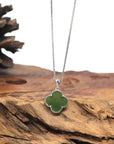 Baikalla Green Nephrite Jade Sterling Silver Lucky Four Leaf Pendant Necklace