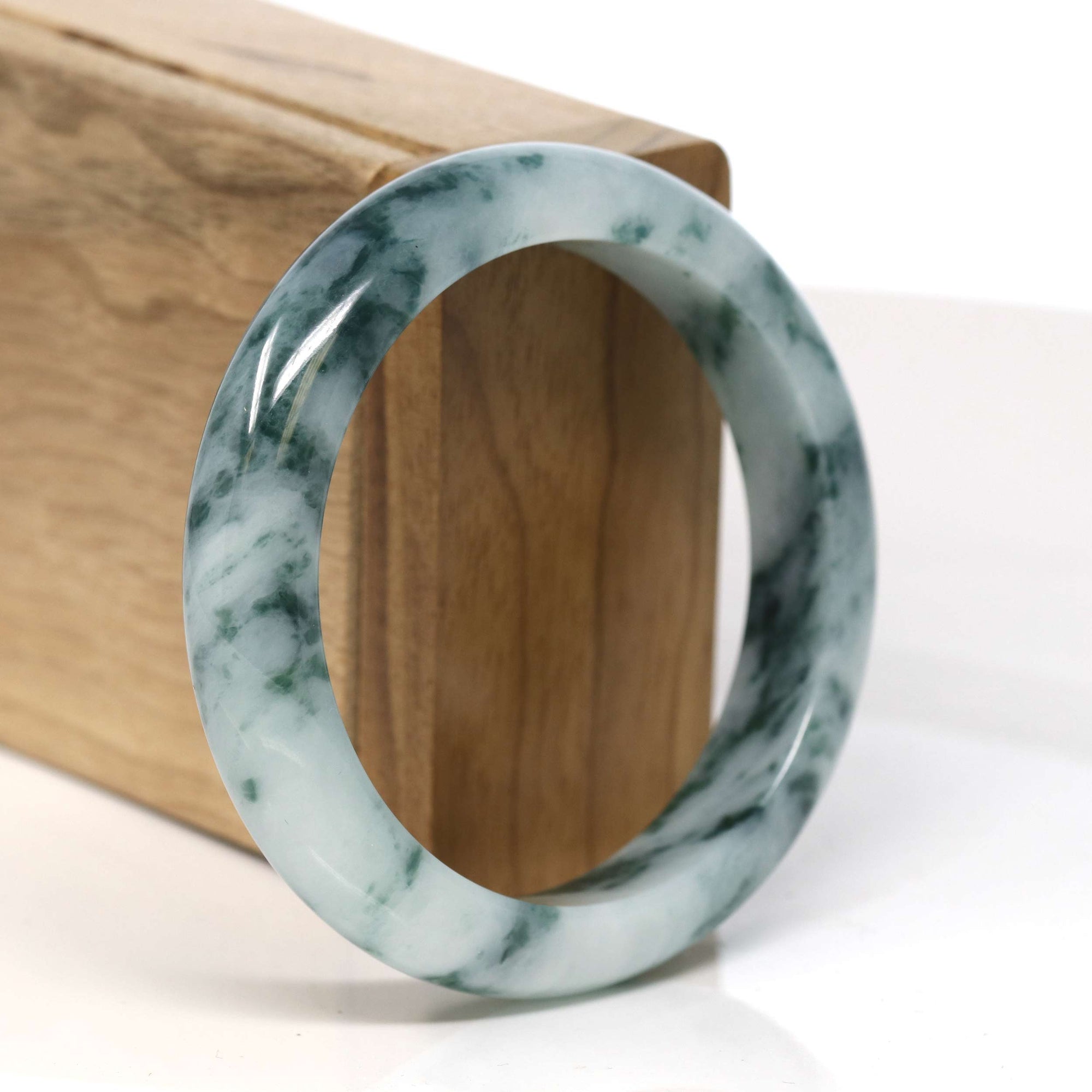 Baikalla Jewelry Jadeite Jade Bangle Bracelet Baikalla "Half Round" Unique Blue Green Jadeite Jade Bangle Bracelet (56.58 mm) #T352