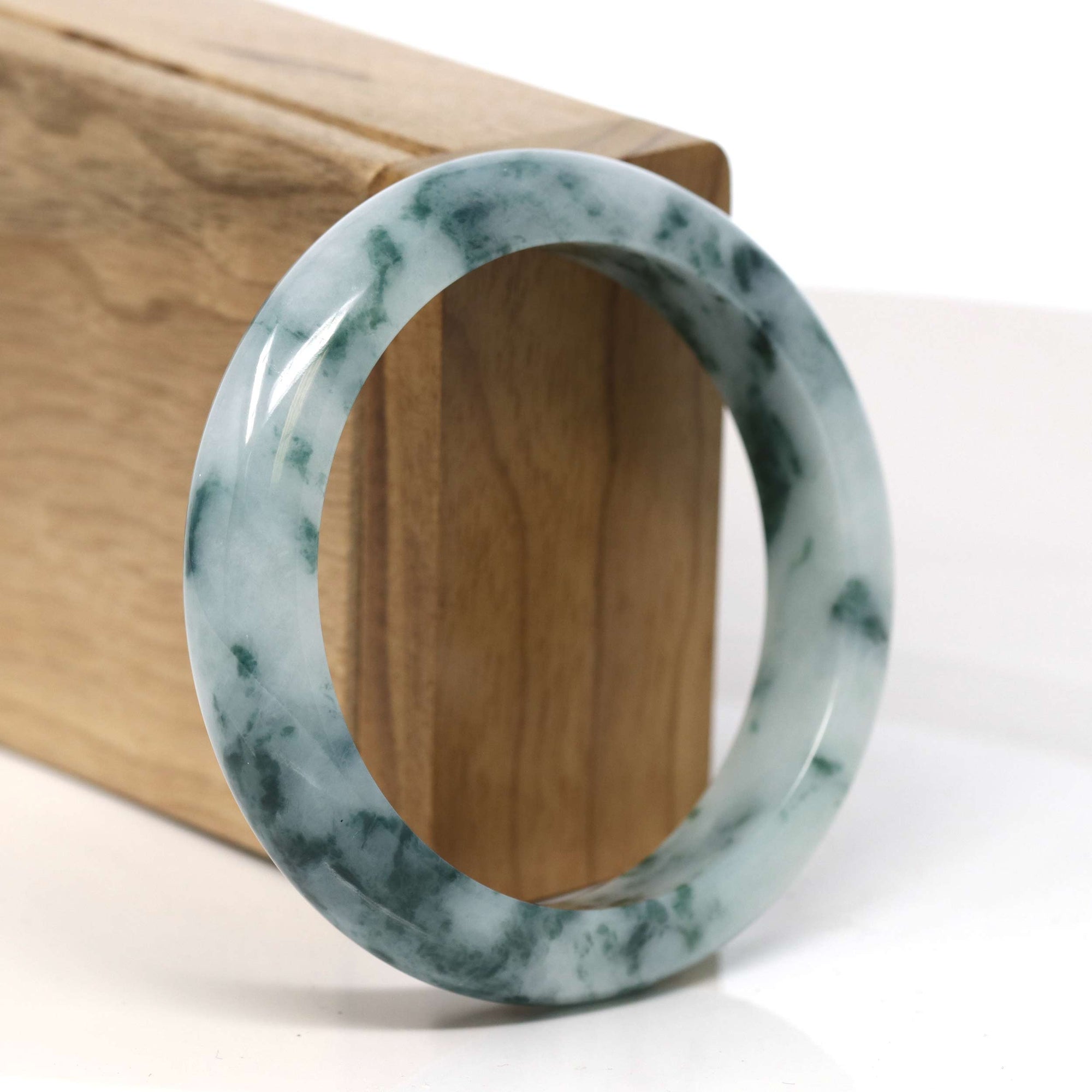 Baikalla Jewelry Jadeite Jade Bangle Bracelet Baikalla "Half Round" Unique Blue Green Jadeite Jade Bangle Bracelet (56.58 mm) #T352