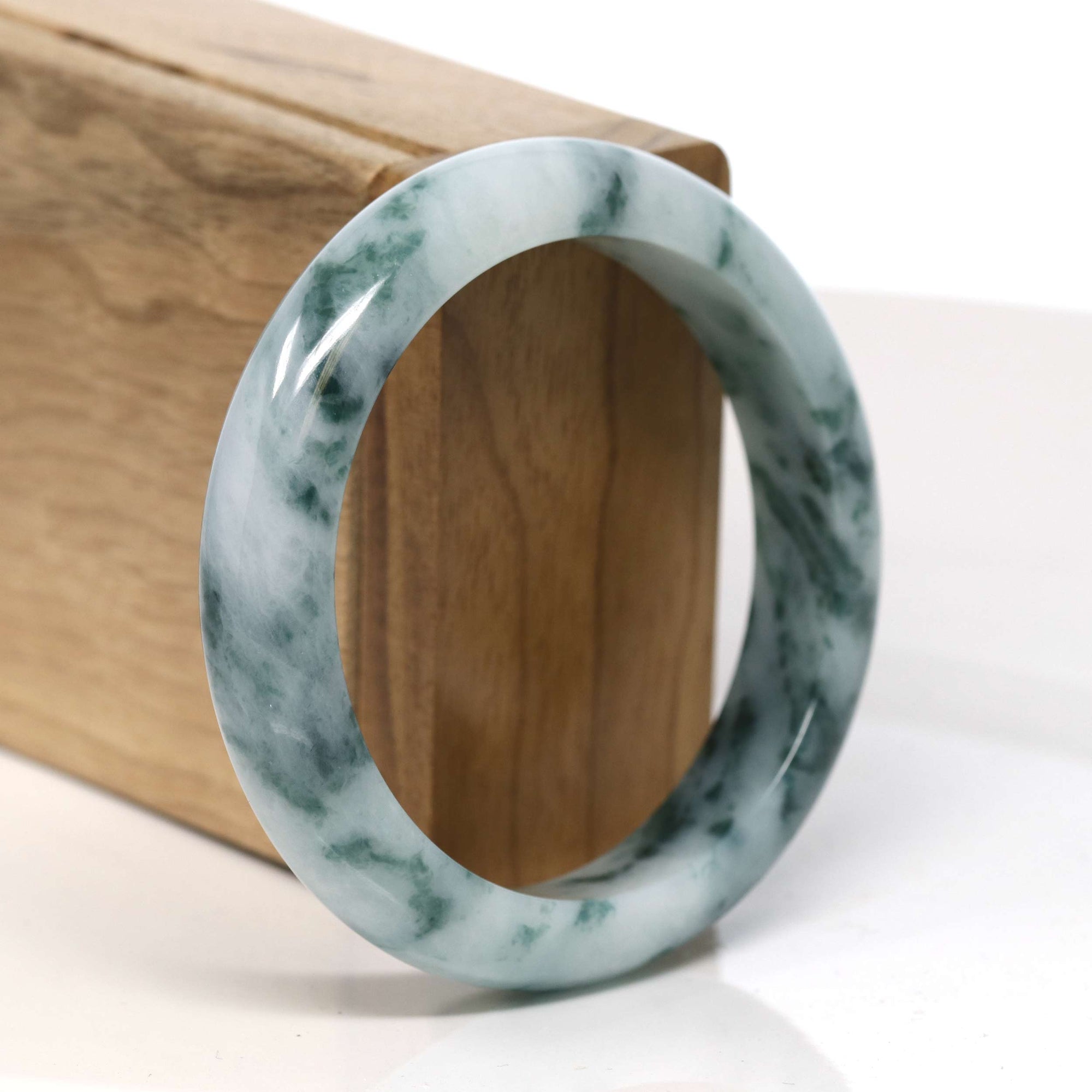 Baikalla Jewelry Jadeite Jade Bangle Bracelet Baikalla "Half Round" Unique Blue Green Jadeite Jade Bangle Bracelet (56.58 mm) #T352