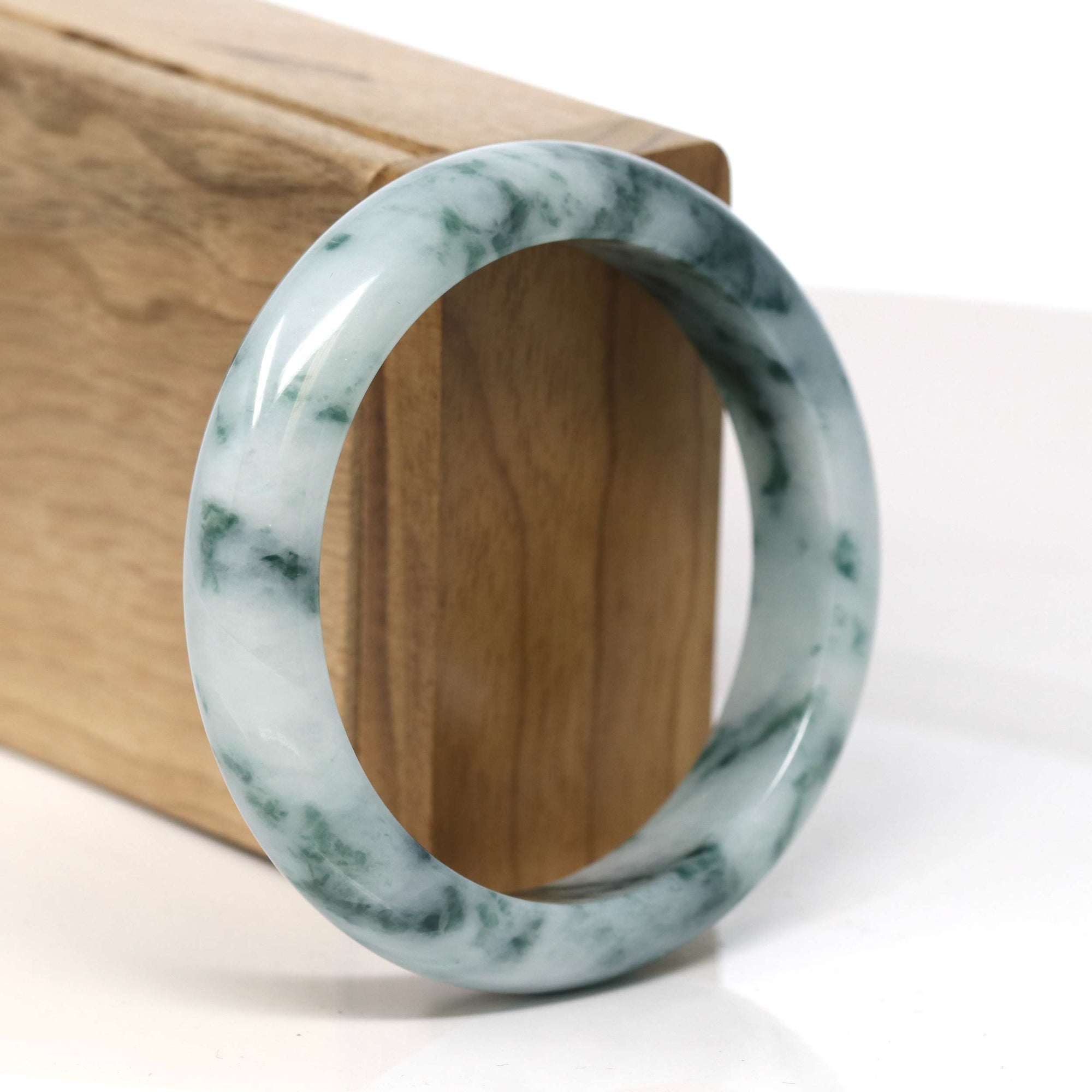 Baikalla Jewelry Jadeite Jade Bangle Bracelet Baikalla "Half Round" Unique Blue Green Jadeite Jade Bangle Bracelet (56.58 mm) #T352