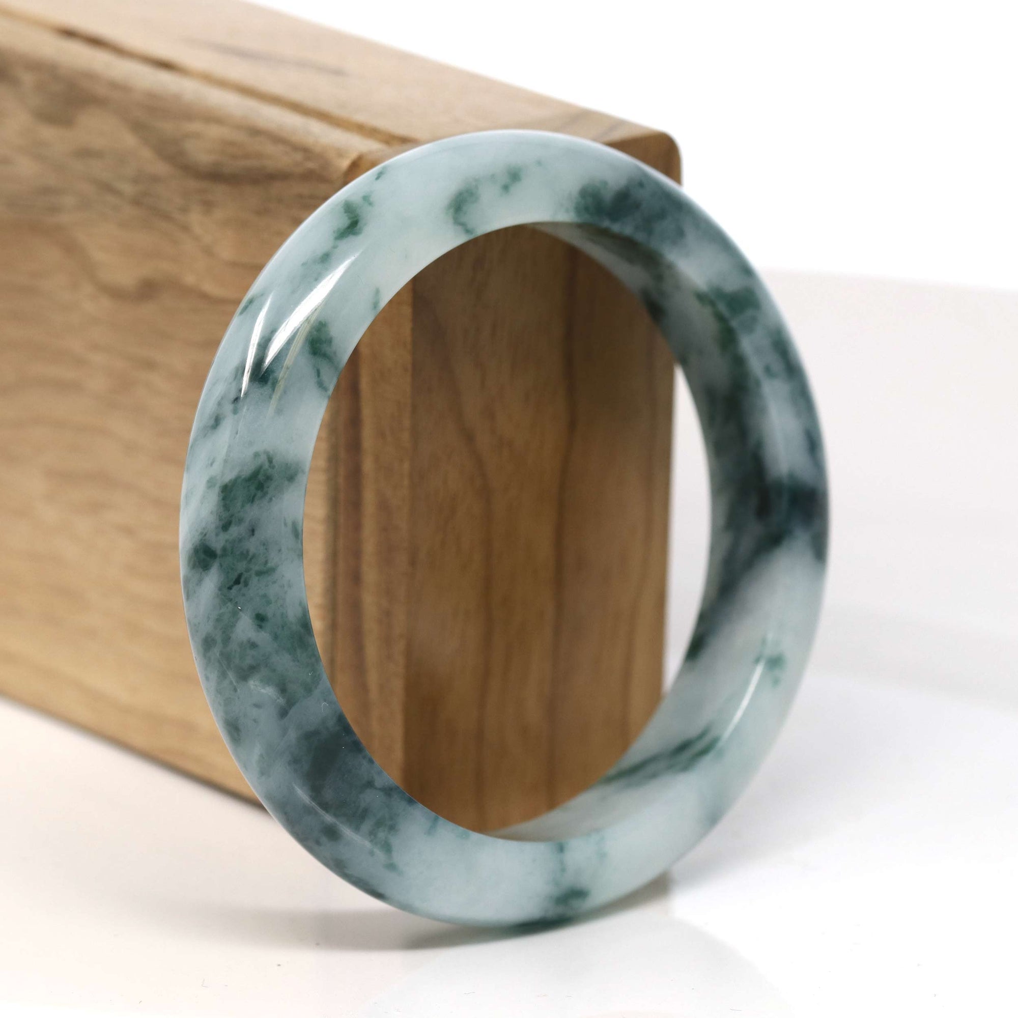 Baikalla Jewelry Jadeite Jade Bangle Bracelet Baikalla "Half Round" Unique Blue Green Jadeite Jade Bangle Bracelet (56.58 mm) #T352