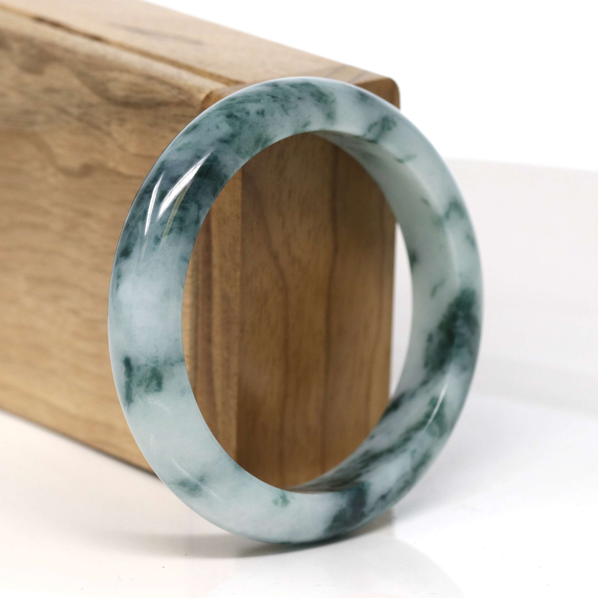 Baikalla Jewelry Jadeite Jade Bangle Bracelet Baikalla "Half Round" Unique Blue Green Jadeite Jade Bangle Bracelet (56.58 mm) #T352