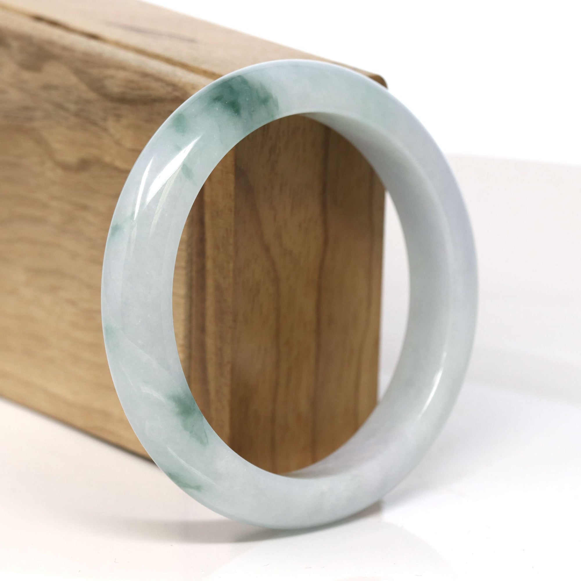 Baikalla Jewelry Jadeite Jade Bangle Bracelet Baikalla "Half Round" Blue-Green Jadeite Jade Bangle Bracelet (58.40 mm) #T346