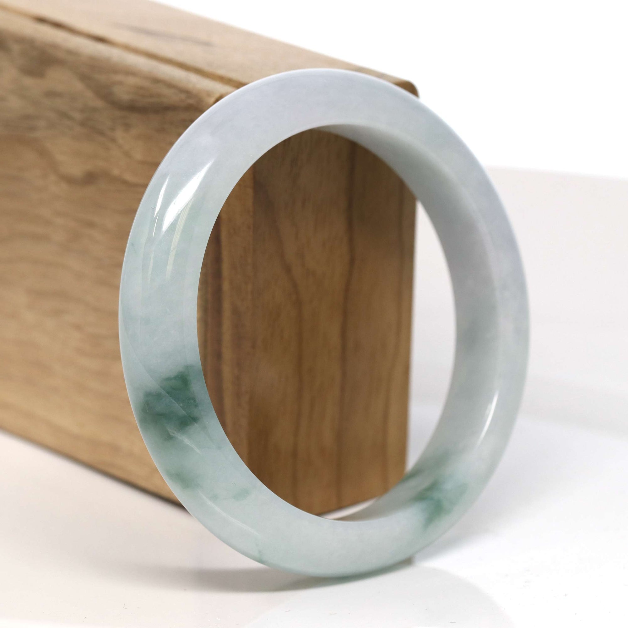 Baikalla Jewelry Jadeite Jade Bangle Bracelet Baikalla "Half Round" Blue-Green Jadeite Jade Bangle Bracelet (58.40 mm) #T346