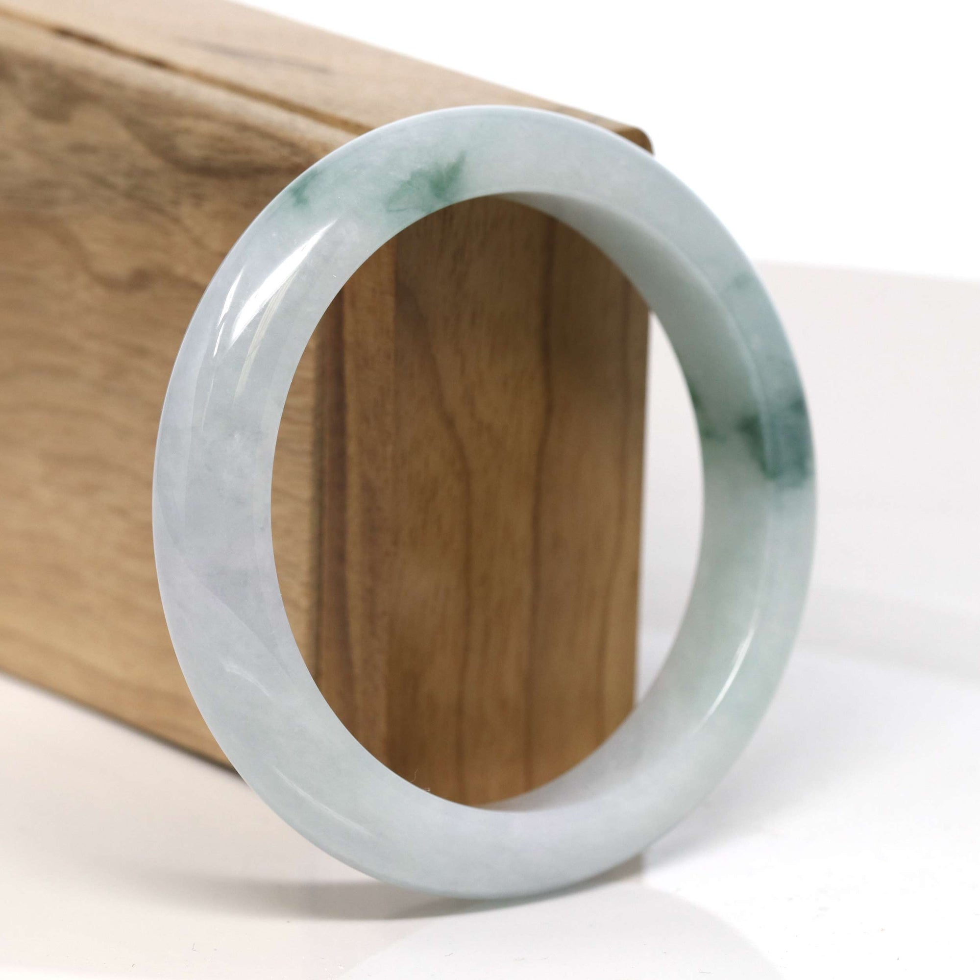 Baikalla Jewelry Jadeite Jade Bangle Bracelet Baikalla "Half Round" Blue-Green Jadeite Jade Bangle Bracelet (58.40 mm) #T346
