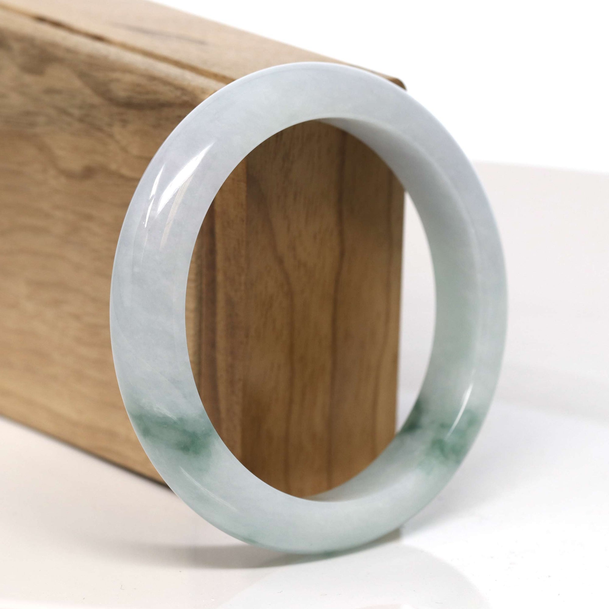 Baikalla Jewelry Jadeite Jade Bangle Bracelet Baikalla "Half Round" Blue-Green Jadeite Jade Bangle Bracelet (58.40 mm) #T346