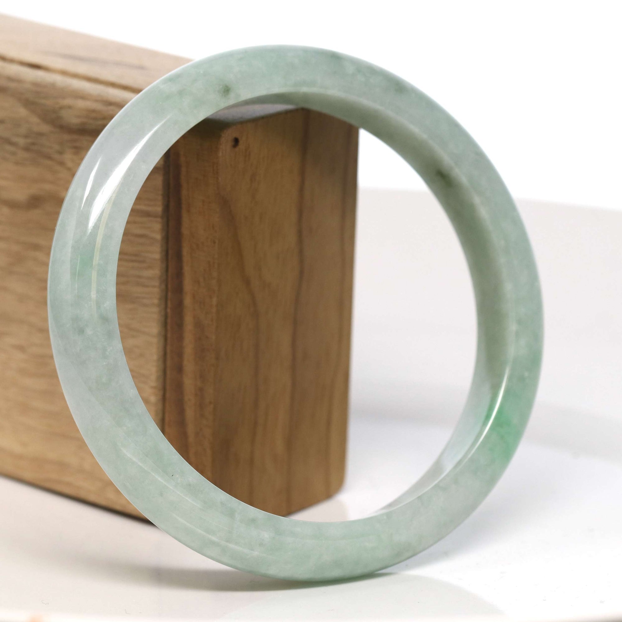 Baikalla Jewelry Jadeite Jade Bangle Bracelet Baikalla "Half Round" Diamond Cut WuJi Jadeite Jade Bangle Bracelet (60.49 mm) #T322