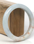 Baikalla Light Green & White W/ SaJin Jadeite Jade "Half Round" Bangle Bracelet (60.5mm) 