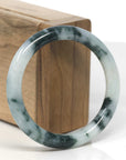 Baikalla Blue-Green Flowers & White Jadeite Jade "Traditional Full Round" Bangle Bracelet (54mm) 