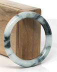 Baikalla Blue-Green Flowers & White Jadeite Jade "Traditional Full Round" Bangle Bracelet (54mm) 