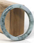 Baikalla Light Green W/ Blue-Green Flowers Jadeite Jade "Half Round" Bangle Bracelet (61.3mm) 