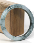 Baikalla Light Green W/ Blue-Green Flowers Jadeite Jade "Half Round" Bangle Bracelet (61.3mm) 