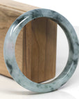 Baikalla Light Green W/ Blue-Green Flowers Jadeite Jade "Half Round" Bangle Bracelet (61.3mm) 