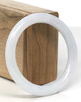 Baikalla White Jadeite Jade "Traditional Full Round" Bangle Bracelet (56mm) 