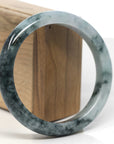 Baikalla Light Green & Dark Blue-Green Flowers Jadeite Jade "Half Round" Bangle Bracelet (62mm) 