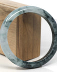 Baikalla Light Green & Dark Blue-Green Flowers Jadeite Jade "Half Round" Bangle Bracelet (62mm) 