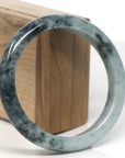 Baikalla Light Green & Dark Blue-Green Flowers Jadeite Jade "Half Round" Bangle Bracelet (62mm) 