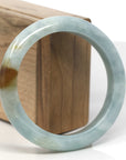 Baikalla Blue-Green W/ Honey-Brown Patch Jadeite Jade "Half Round" Bangle Bracelet (58.8mm) 