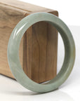 Baikalla Light Oil-Green W/ Honey-Brown Patch Jadeite Jade "Half Round" Bangle Bracelet (57.5mm) 